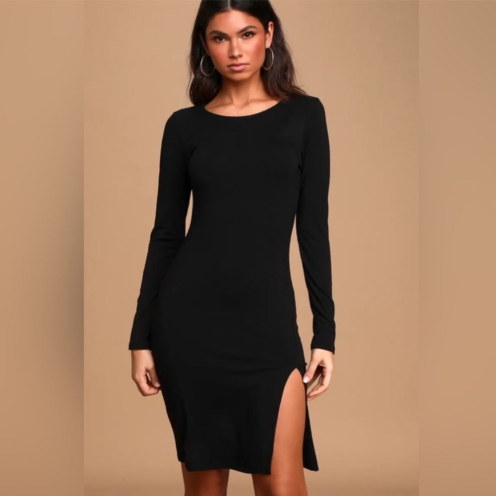 Lulus How I Wonder Black Long Sleeve Midi Dress